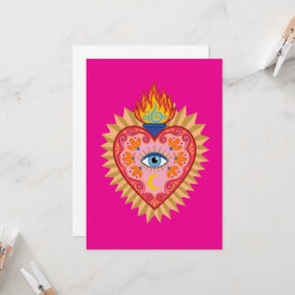 Invitación Cœur Sacré Mexicain avec Œil Protecteur et Flamme 