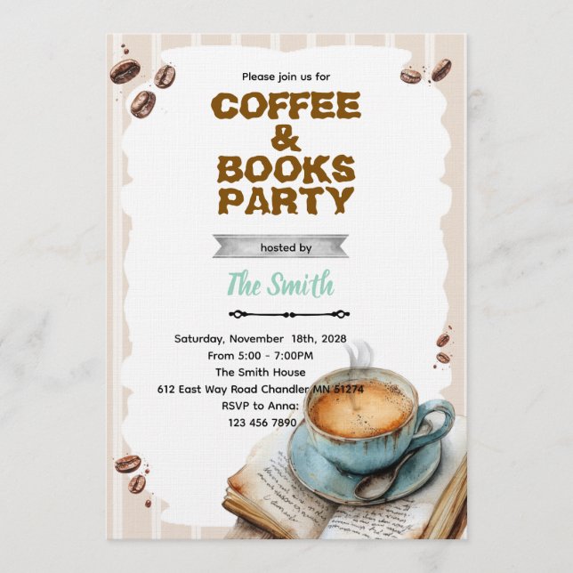 Invitación Coffee and book party invitation (Anverso)