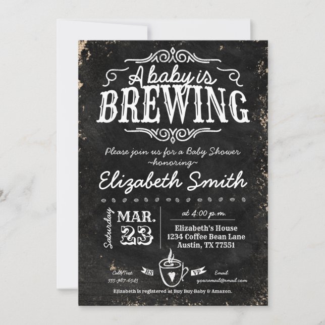 Invitación Coffee Baby Brewing Chalkboard Baby Shower (Anverso)