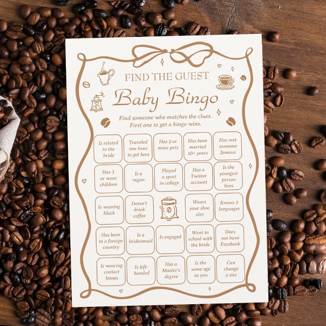 Invitación Coffee Baby Shower Find the Guest Bingo Game Card (Subido por el creador)