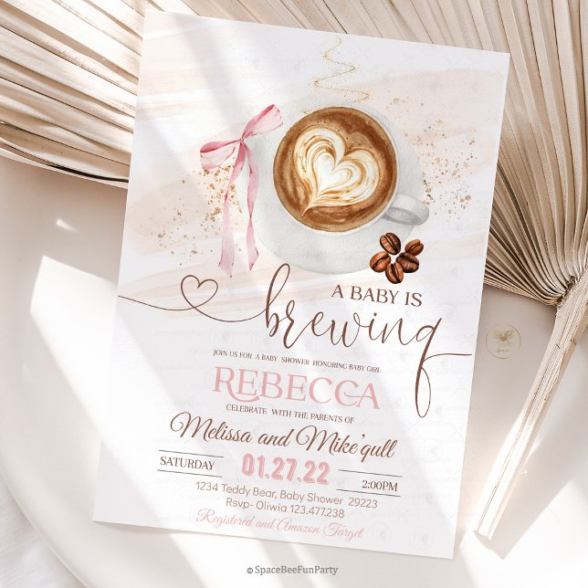 Invitación Coffee baby shower Is Brewing  bow (Coffee Baby Shower, Baby Girl, Coffee Theme, Cute Bow, Gender Reveal, Coffee Lover, Shower Decor, Ba)