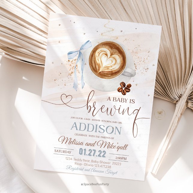 Invitación Coffee baby shower Is Brewing  bow (Coffee baby,is brewing shower,invitation,Coffee baby shower,,coffee,refill theme,baby shower invite,)