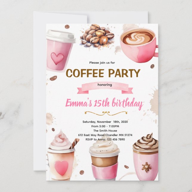 Invitación Coffee birthday girl theme invitation (Anverso)