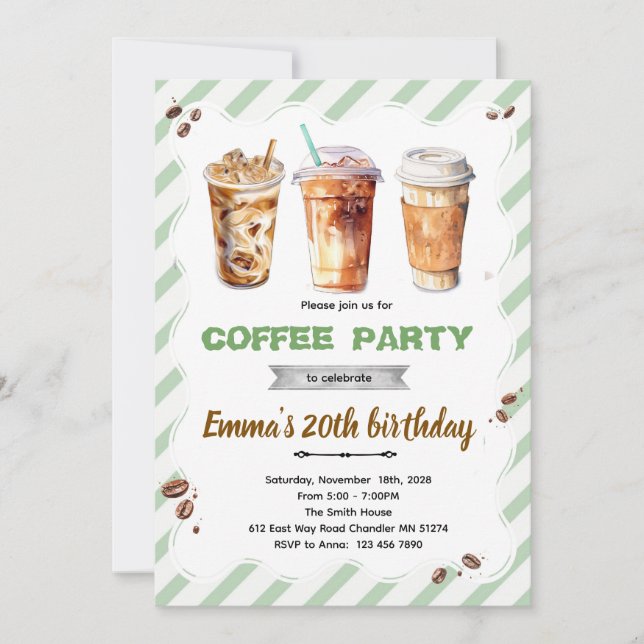 Invitación Coffee Birthday Invitation (Anverso)