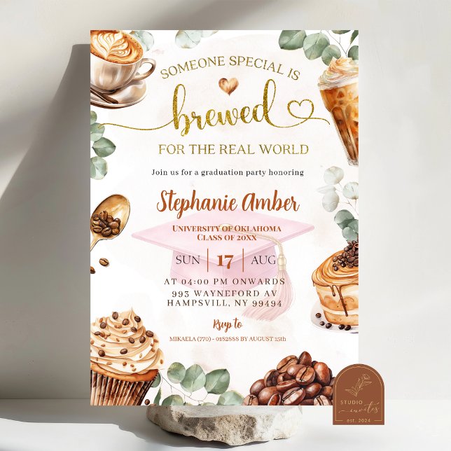 Invitación Coffee Brewing Graduation Party Invitation (Subido por el creador)