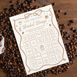 Invitación Coffee Bridal Shower Find the Guest Bingo Game