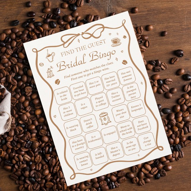 Invitación Coffee Bridal Shower Find the Guest Bingo Game  (Subido por el creador)