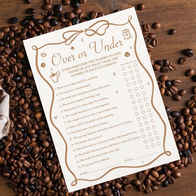 Invitación Coffee Bridal Shower Over and Under Game Card (Subido por el creador)