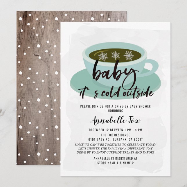 Invitación Coffee Cup Baby its Frío Drive-by Baby Shower (Anverso / Reverso)