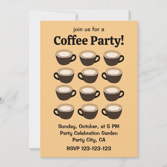 Invitación Coffee Cup Pattern Coffee Party (Anverso)
