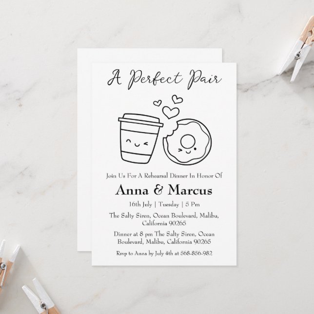 Invitación Coffee & Donut una cena nupcial perfecta (Anverso/Reverso In Situ)