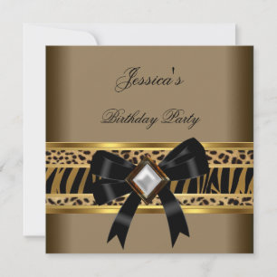 Invitación Coffee Gold Black Leopard Zebra Birthday Party