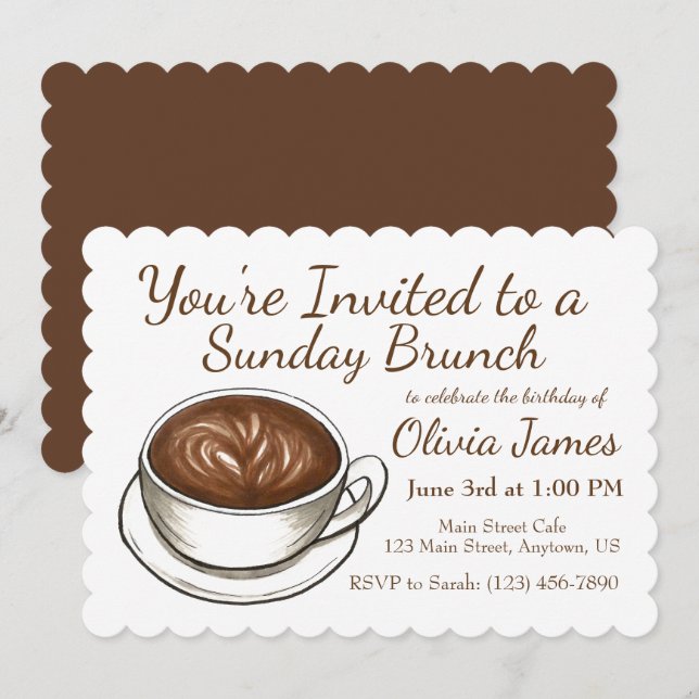 Invitación Coffee Latte Birthday Bridal Weddal Shower Brunch (Anverso / Reverso)