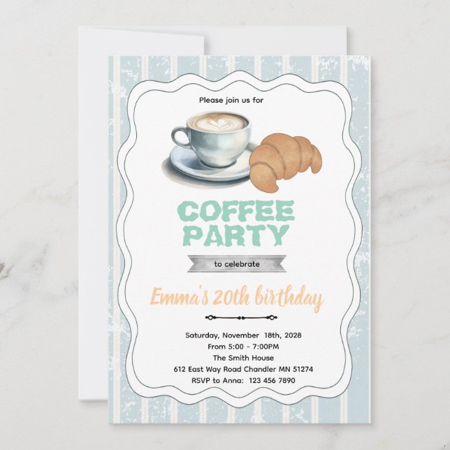 Invitación Coffee pastry party invitation (Anverso)