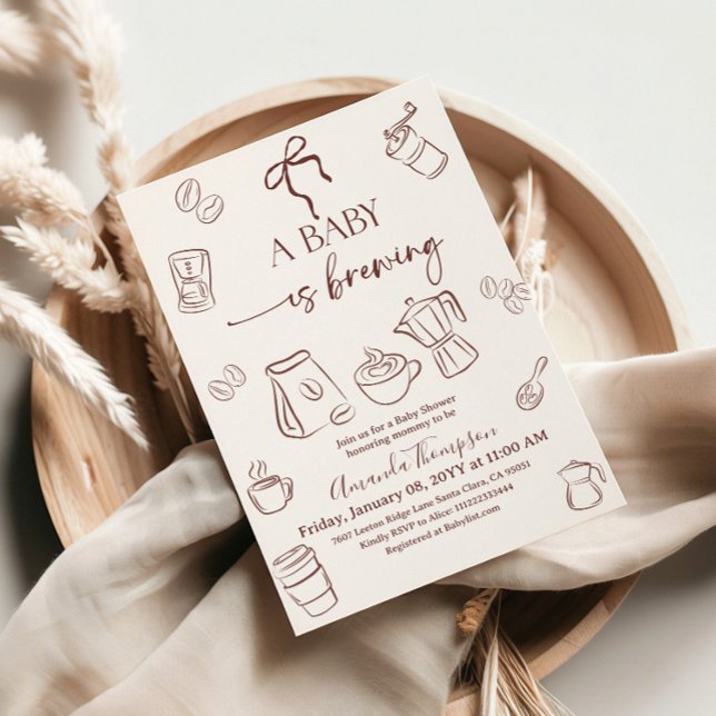 Invitación Coffee Theme Beige Bow Baby is Brewing Baby Shower (Subido por el creador)