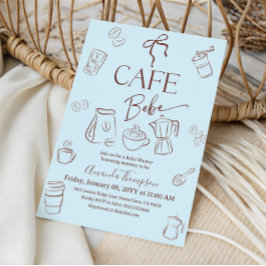 Invitación Coffee Theme Blue Bow Cafe Bebe Boy Baby Shower