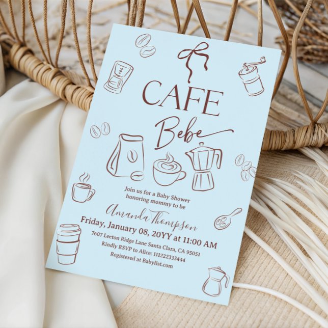 Invitación Coffee Theme Blue Bow Cafe Bebe Boy Baby Shower (Subido por el creador)
