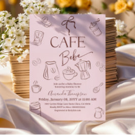 Invitación Coffee Theme Pink Bow Cafe Bebe Girl Baby Shower