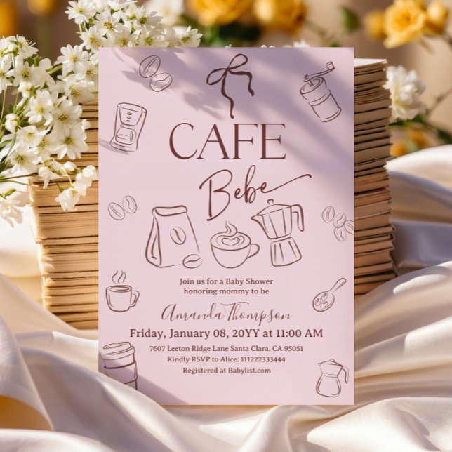 Invitación Coffee Theme Pink Bow Cafe Bebe Girl Baby Shower (Subido por el creador)
