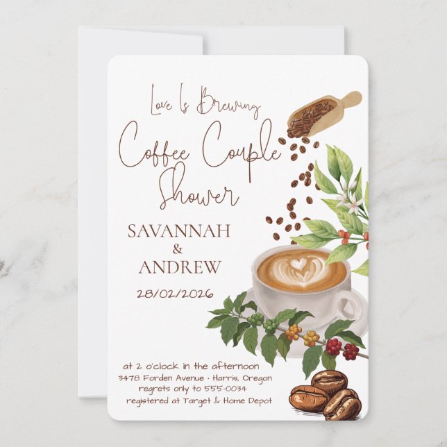 Invitación Coffee Themed Couple Shower Invitation (Anverso)