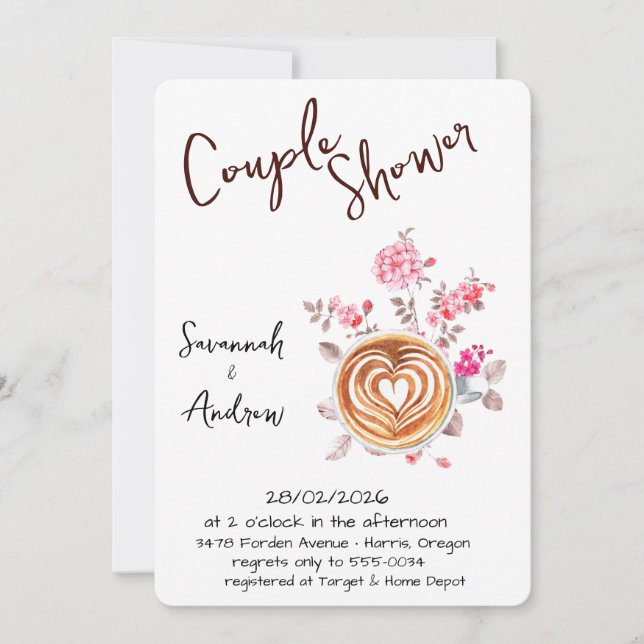 Invitación Coffee Themed Couple Shower Invitation (Anverso)