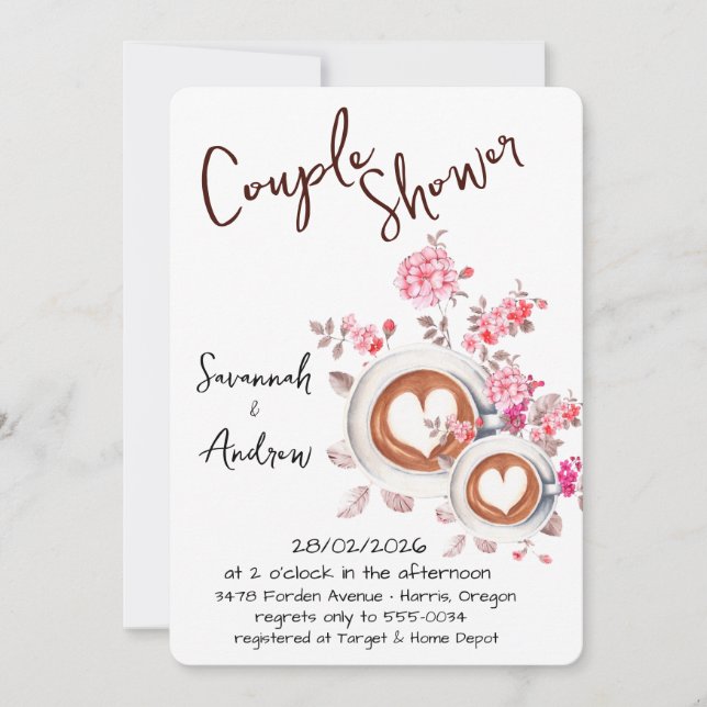 Invitación Coffee Themed Couple Shower Invitation (Anverso)