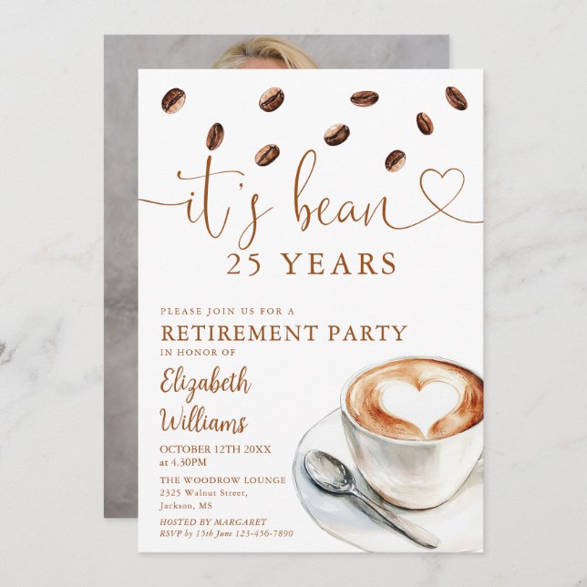 Invitación Coffee Themed Retirement Party Photo (Anverso / Reverso)