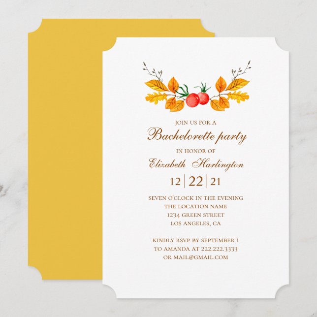 Invitación Coger una despedida de soltera. Boda de otoño de a (Anverso / Reverso)