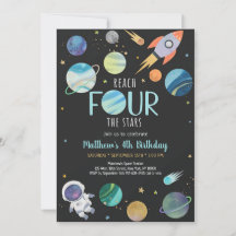 Cohete Astronauta Azul Cumpleaños Cuatro