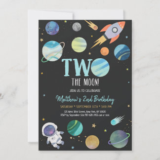 Invitación Cohete Astronauta Azul Galaxia 2do Cumpleaños