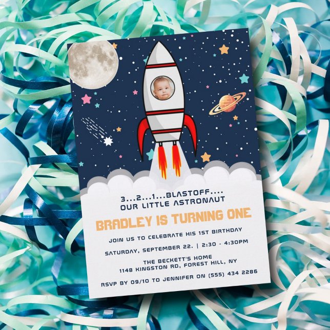 Invitación Cohete astronauta en el espacio exterior 1ª foto d (Subido por el creador)