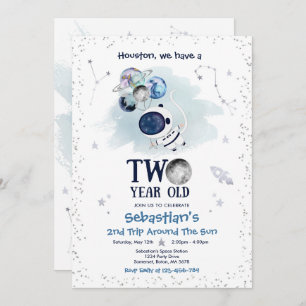Invitación cohete astronauta Fiesta de segundo cumpleaños en