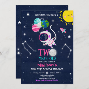 Invitación cohete astronauta Fiesta de segundo cumpleaños en