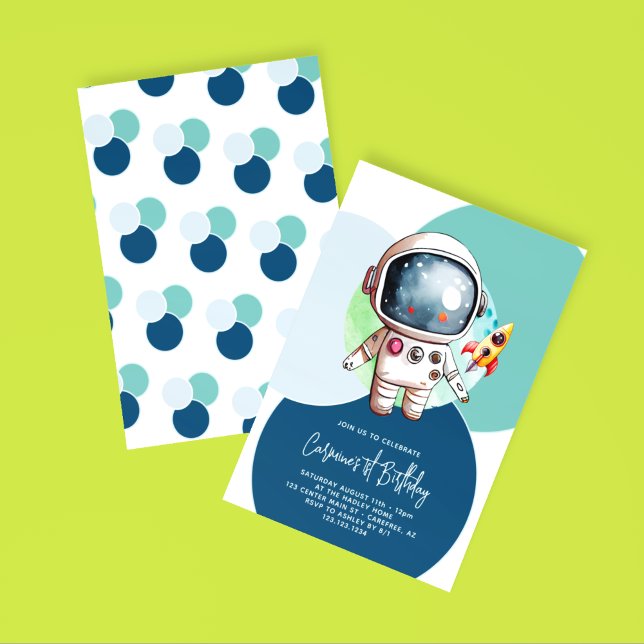 Invitación Cohete Astronauta Luna Azul 1er Cumpleaños (Subido por el creador)