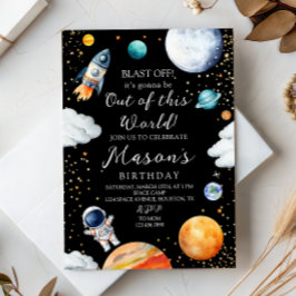 Invitación Cohete de la galaxia negra y astronauta fuera de e
