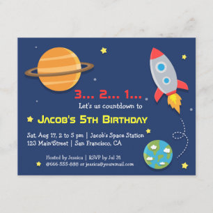 Invitación Cohetes Al Fiesta Del Espacio Ultraterrestre, Niño