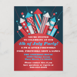 Invitación Cohetes de fuegos artificiales 4 de julio postal