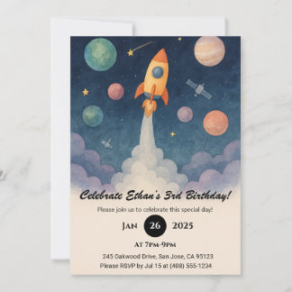 Invitación Cohetes en la escena de Starry Galaxy Cumpleaños