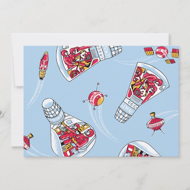 Invitación Cohetes Gemini retro retro en Fiesta espacial (Anverso)