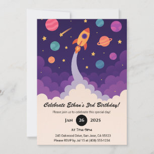 Invitación Cohetes personalizados y coloridas galaxias cumple