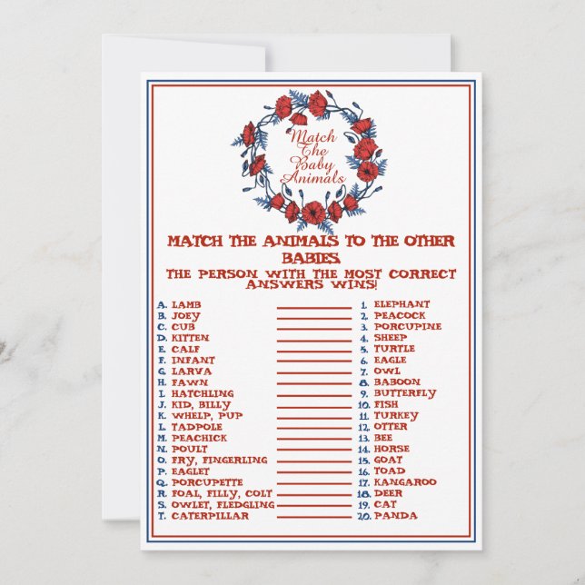 Invitación Coincidir con el Baby Shower de la amapola de anim (Anverso)