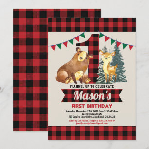 Invitación Cojín de flanco rojo búfalo de primer cumpleaños