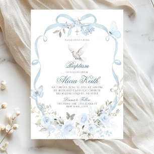 Invitación Cojinete de Paloma Coquette con Lazo Floral Azul B