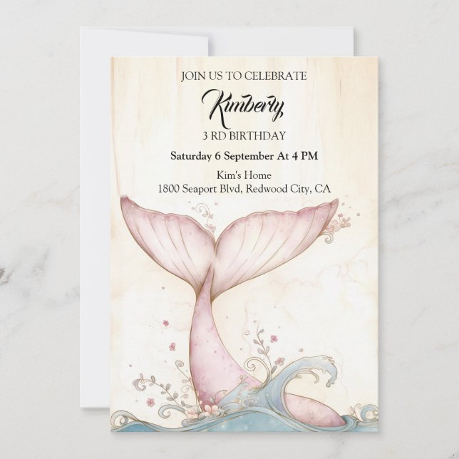 Invitación Cola de ballena rosa caprichosa (Anverso)