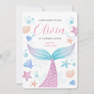 Invitación Cola de Sirena Bajo el Mar Cumpleaños Rosa