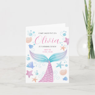 Invitación Cola de Sirena Bajo el Mar Cumpleaños Rosa