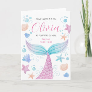 Invitación Cola de Sirena Bajo el Mar Cumpleaños Rosa