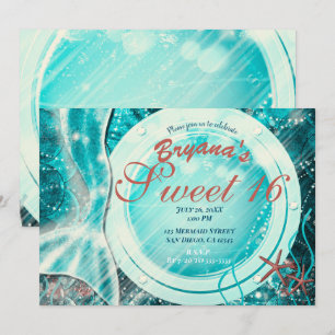 Invitación Cola de Sirena Bajo el Mar Dulces 16 Cumpleaños Az
