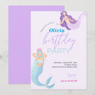 Invitación Cola de Sirena Bajo El Mar Rosa Cumpleaños de Oro