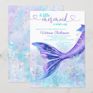 Invitación Cola de Sirena Bebé Morado Azul Turquesa Baby Show